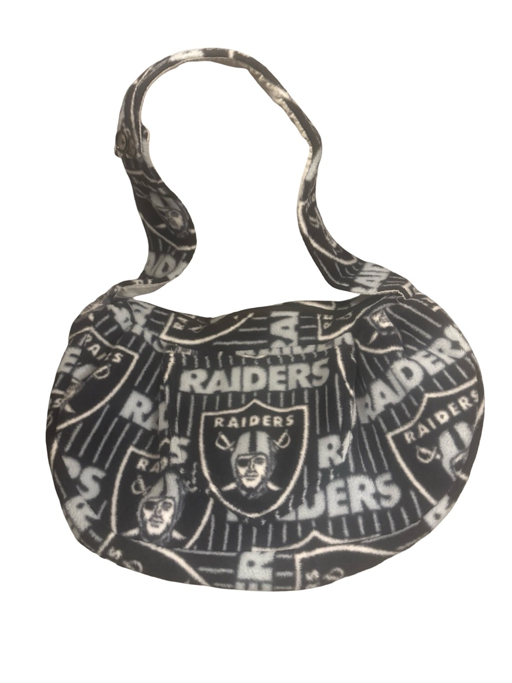 Raiders Black & White Logo Hobo Y2K Fleece Shoulder Bag